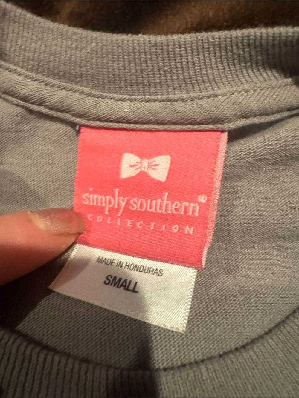 Simply Southern Women’s Long Sleeve Tee in Gray with Red Logo